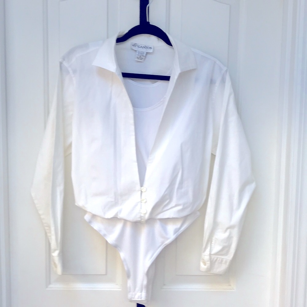 Vintage-Inspired White Button Front Bodysuit Top